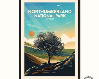Northumberland Print Picture Art Poster Gifts Travel Print Travel Poster Hadrian's Wall Northumberland National Park