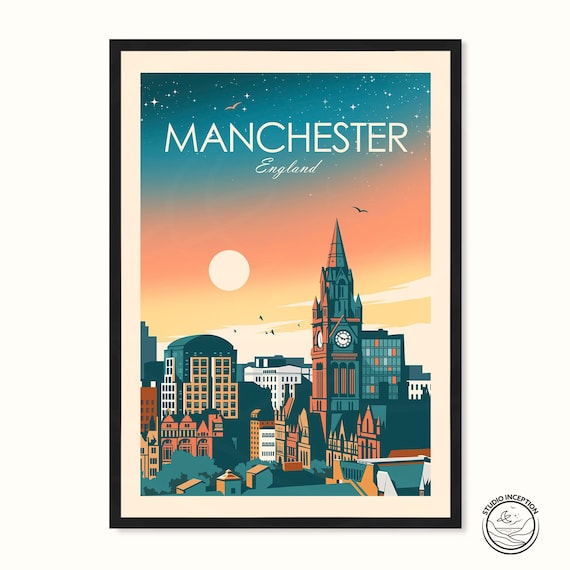 Manchester Print, Manchester City Gift, Manchester Poster, England Print, Travel Poster, Travel Print by Studio Inception