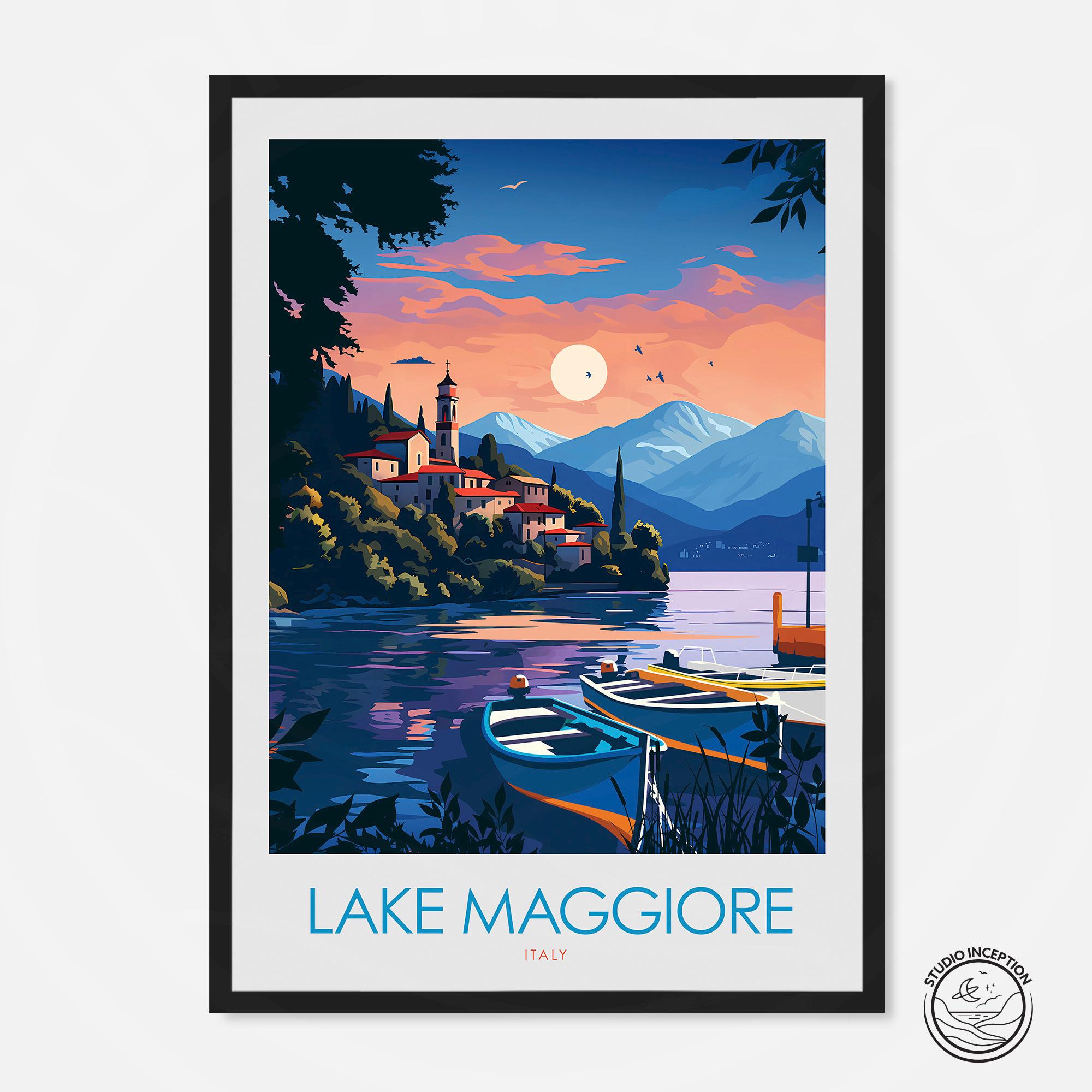 Il Lago Maggiore visito dal cielo 伊語・英語版 Lake Maggiore Print Italy Travel Poster Lake Maggiore Travel Art