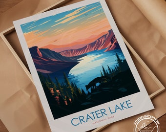 Crater Lake Print, National Park Travel Poster, Framed Scenic Prints, Gift for Hiker, Personalised Gift Poster, Oregon Wall Art, Home Decor