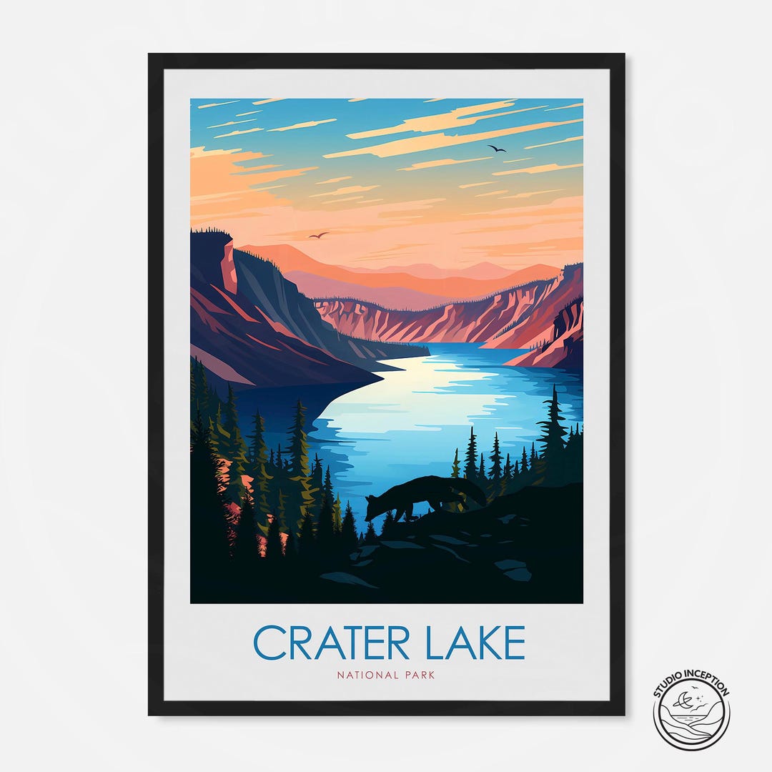 Crater Lake Print, National Park Travel Poster, Framed Scenic Prints ...