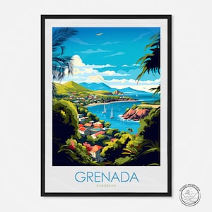 Grenada Art Print, Caribbean Travel Poster, Grenada Wall Art, Framed Travel Art, Custom Travel Gift, Wall Hanging, Honeymoon Gift