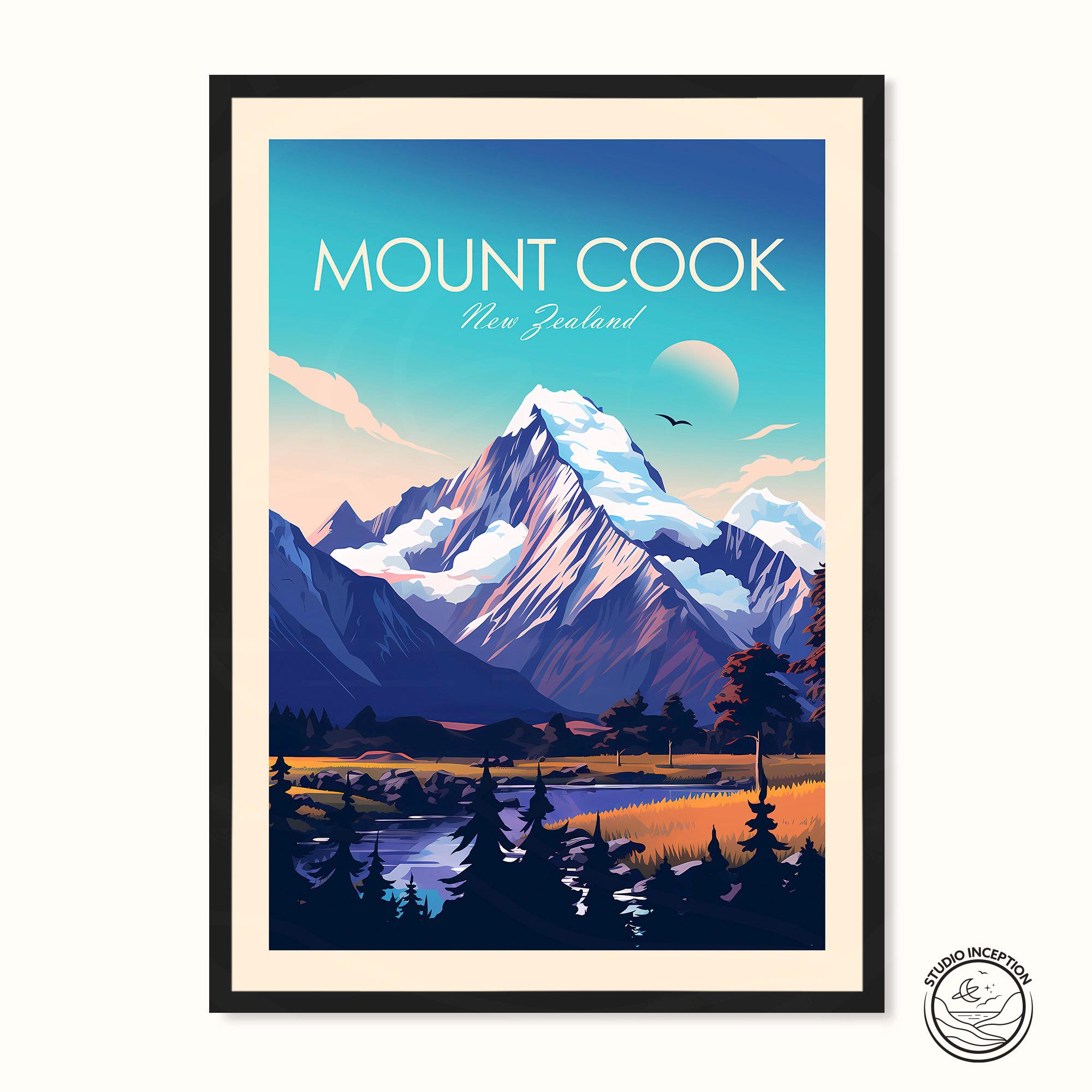 Mount Cook New Zealand Travel Print Poster Aoraki Wall Art Wall