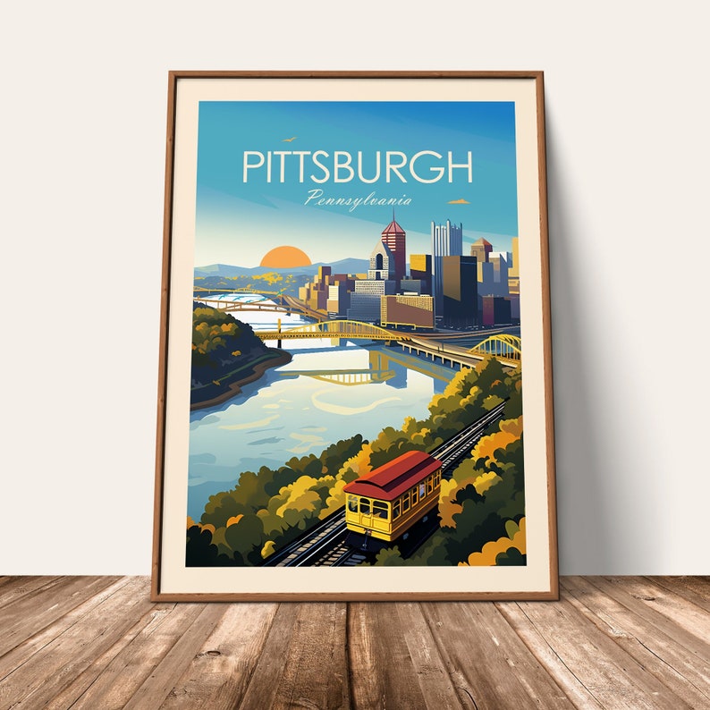 Impression voyage Pittsburgh, art mural Pittsburgh, Ohio, cadeau Pittsburgh, affiche de la Pennsylvanie, tenture murale de l'Ohio, décoration d'intérieur, art mural image 2