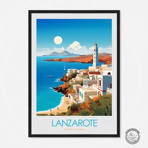 Poster di viaggio minimalista di Lanzarote, regalo di Natale, souvenir per la luna di miele, Isole Canarie, Tenerife