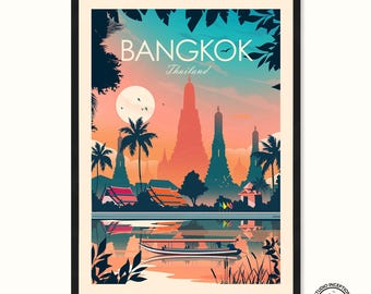 Bangkok Print Poster, Bangkok Wall Art, Gift, Asia Poster Print, Bangkok Thailand Painting, Wall Decor, Studio Inception