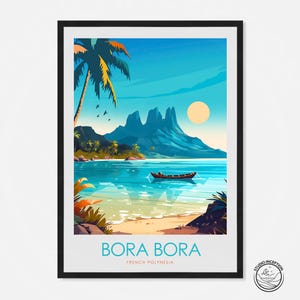 Bora Bora minimal Print Tahiti Poster Print, French Polynesia Travel poster, Wedding gift, Birthday present