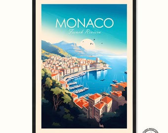 Monaco traditional Travel Print Monaco Travel Poster Monaco Print, Monaco Poster French Riviera Gift Wall Art  Prints