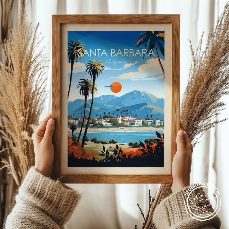 Santa Barbara Traditional Travel Print California Poster Santa Barbara Photo USA Travel Art Travel Gift with Customised Options image 4