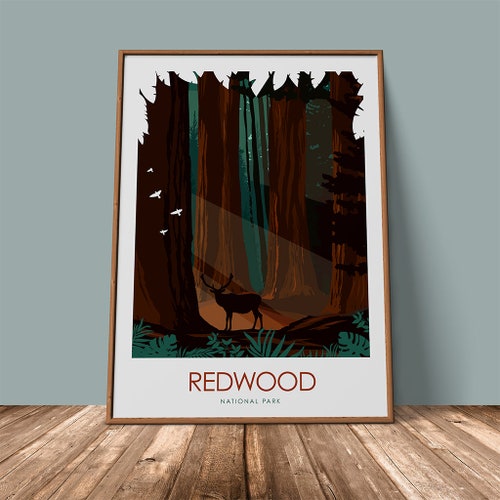 Redwood National Park Travel Poster Redwood Park Print Art Etsy
