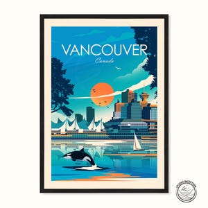 Vancouver British Columbia Canada Travel Print featuring Vancouver Skyline, Art Print, Travel Print, Travel Poster, Wall Art