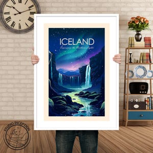 Island Traditioneller Druck mit der Nordlichter - Aurora Borealis Wandkunst, personalisiertes Reisegeschenk für Kunstliebhaber, Wohndekorgeschenk Bild 8