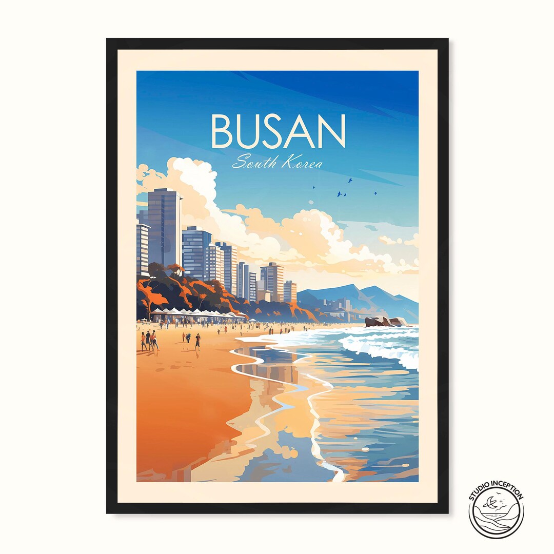 Busan Traditional Travel Print, South Korea Print, Haeundae Beach ...