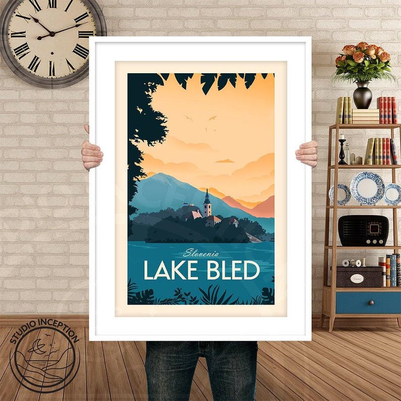 Slovenia Travel Poster Print, Lake Bled, Traditional Style Home Decor, Souvenir, Art Print, Gift, Travel Poster Wall Art image 2