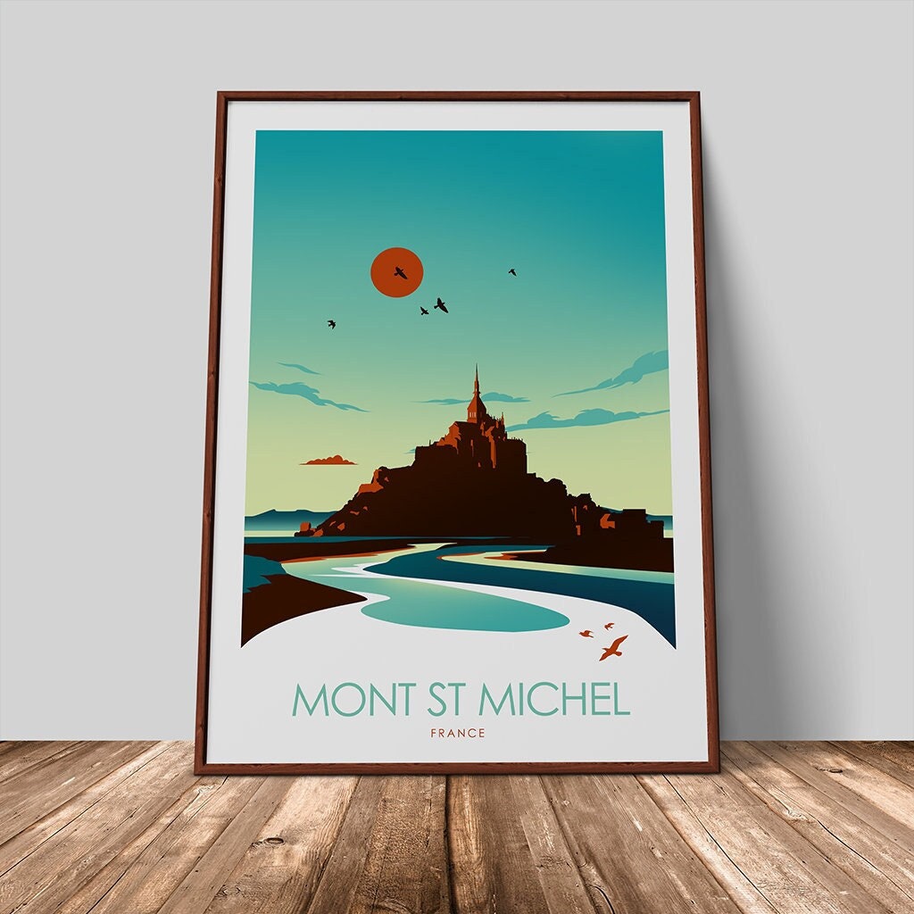 モンサンミッシェル旅行プリント、フランス、ギフト、ポスター、アート