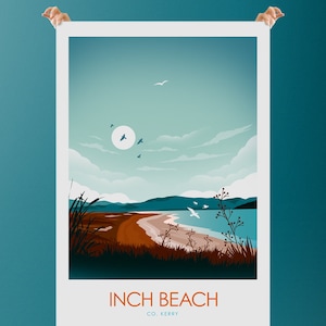 Inch Beach Inch Strand Travel Poster, Ireland Travel Poster, Ireland Art Print, Irish Prints, Irish Poster, Prints, Poster Wall Art Kerry