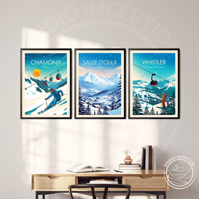 Ski Print Sauze d'Oulx Poster Skiing Art Italy Poster Travel Gift Art Print Ski Gift image 2