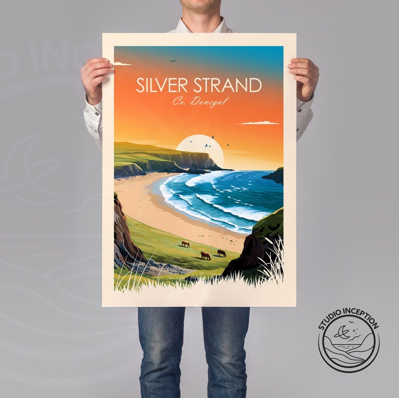 Silver Strand Malin Beg Traditional Print Donegal Travel Print Ireland Wall Art Silver Strand Beach Travel Poster Gift image 1