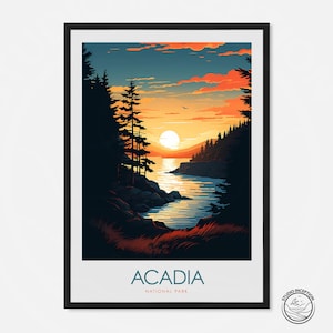 Acadia National Park Print, Maine Travel Poster, Framed Landscape Prints, Gift for Hiker, Personalised Art Gift, Travel Art for gallery wall