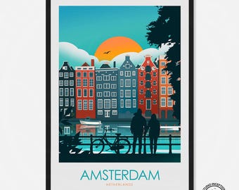 Amsterdam Print, Travel Poster, Art Print, The Netherlands, Travel Gift, City Print