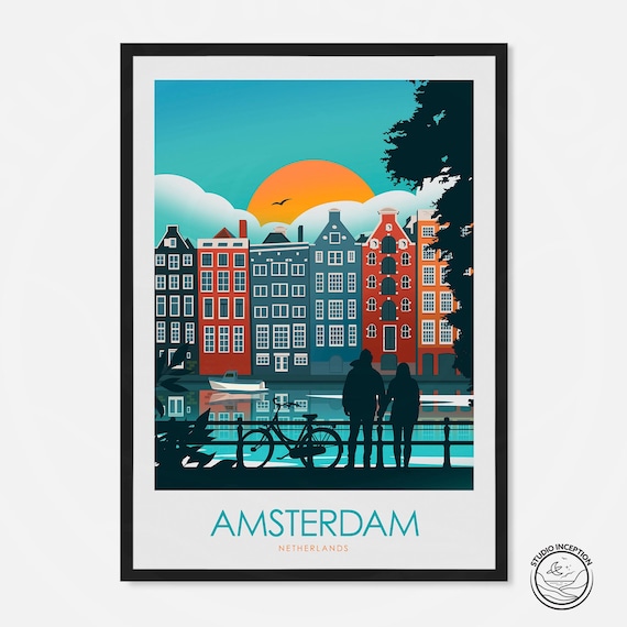 Amsterdam Print, Travel Poster, Art Print, The Netherlands, Travel Gift, City Print