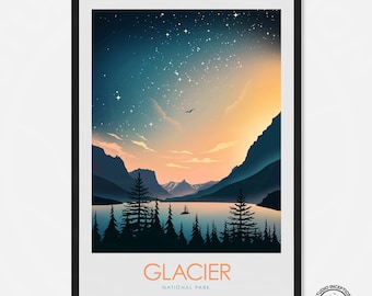 Glacier National Park Travel Print Minimalist Poster Home Decor Wall Art Travel Poster Travel Print National Park Poster Art Print