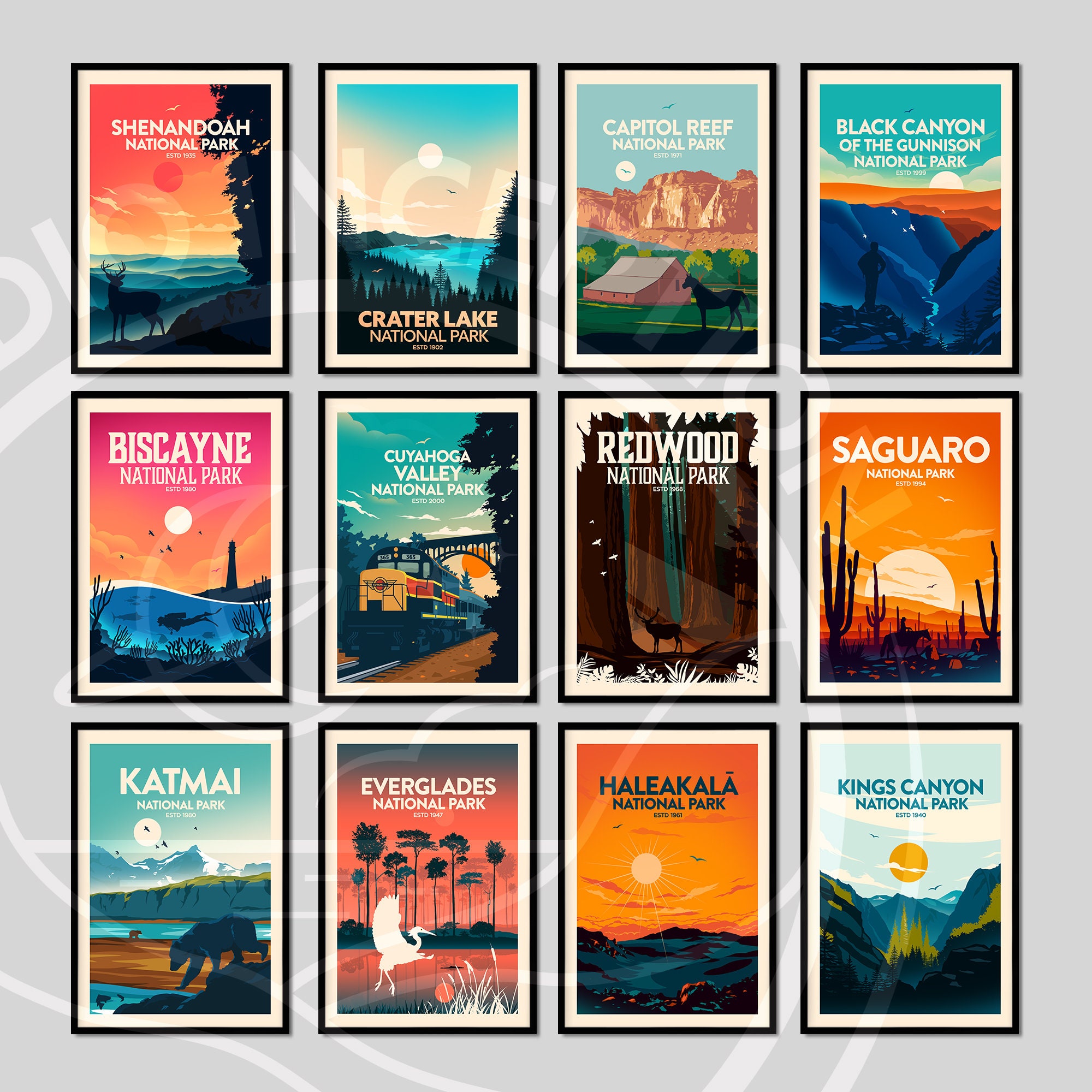 National Park Art Set of 3 Prints National Park Print Etsy