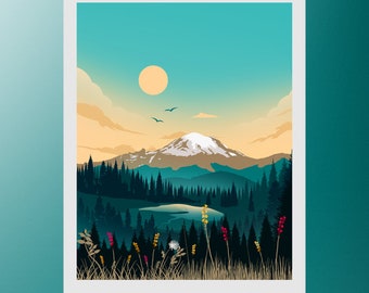 Mount Rainier Art Print Mount Rainier Print National Park Poster Travel Poster, Print, Travel Print, Travel Gift, Art Prints, Poster Print