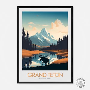 Grand Teton Nationalpark Druck | Grand Teton Poster | Wyoming Reise Poster | Jackson Hole Druck | Nationalpark Geschenke | Rahmen verfügbar