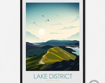 Lake District print, Catbells, England Art Print Travel Poster National Park Print, Travel Print, Art Prints, Poster, Print