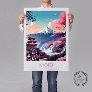 May include: A colorful illustration of Mount Fuji with a red pagoda and cherry blossoms. The text "KYOTO JAPAN" is at the bottom of the image.