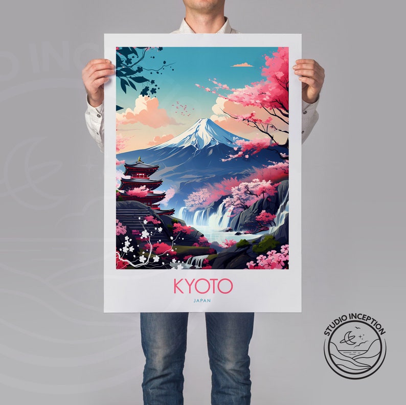 May include: A colorful illustration of Mount Fuji with a red pagoda and cherry blossoms. The text "KYOTO JAPAN" is at the bottom of the image.