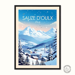 Ski Print Sauze d'Oulx Poster Ski fahren Italien Poster Reise Geschenk Kunstdruck Ski Geschenk