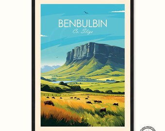 Benbulbin Traditional Print, Benbulbin Travel Print, Co Sligo Wall Art, Home Decor Ireland Print, Ireland Poster Ireland Gift