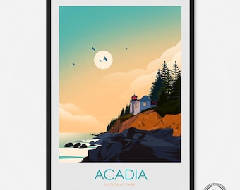 Impressão do Parque Nacional Acadia, Impressão de Viagem, Pôster de Viagem, Presente de Viagem, Impressão para Caminhadas, Viagem de Carro, Arte de Parede