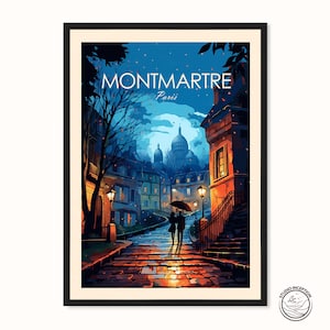 Impresión de Montmartre París Francia Póster de viaje Arte de pared de Montmartre Impresión artística del Sacre Coeur Regalo de boda Luna de miel Regalo de compromiso Texto personalizado