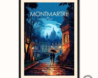 Impresión de Montmartre París Póster de viaje de Francia Arte de pared de Montmartre Impresión artística del Sacre Coeur Regalo de boda Luna de miel Regalo de compromiso Texto personalizado