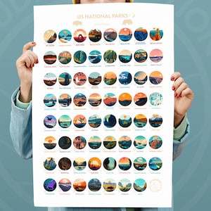 National Park Checklist Poster Bucket list Travel Gift Adventure Gift Hiker Gift Wall Art Zion Rocky Mountain Joshua Tree