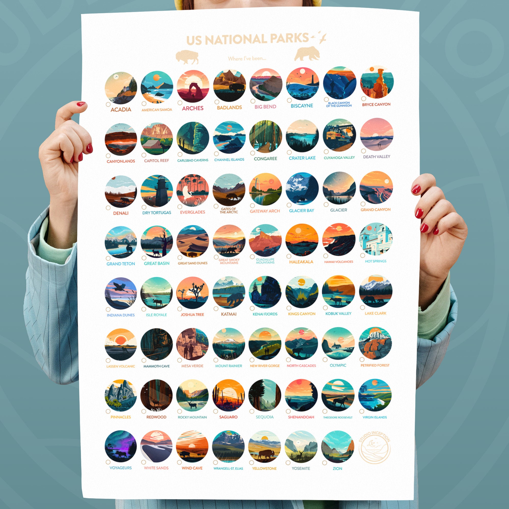 National Park Checklist Poster Bucket list Travel Gift Adventure Gift Hiker Gift Wall Art Zion Rocky Mountain Joshua Tree