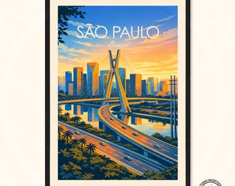 Sao Paulo Skyline Travel Print Brazil Poster available in a range of sizes.
