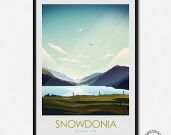 Snowdonia Print Travel Poster, National Park, Wales Travel Print,Art Prints, Wales, Graphic Print, Poster, Print