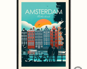 Amsterdam Print, Netherlands Wall Art, Holland, Amsterdam Poster, Travel Art, Travel Print, Wall Art, Travel Poster, Living Room Prints