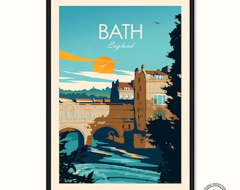 Bath print, England Print, England Poster, Pulteney Bridge Travel Poster by Studio Inception