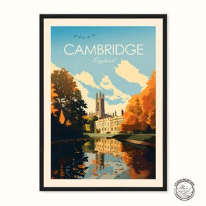 Cambridge traditional Travel Print Cambridge Travel Poster Cambridge Print, Cambridge Poster UK Gift Wall Art Framed Prints