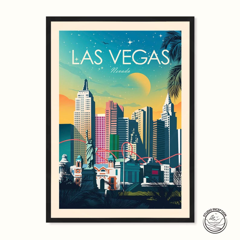 Resetavla i Las Vegas med Frihetsgudinnan i Nevada, konstavla, resetavla, reseposter, väggkonst bild 1
