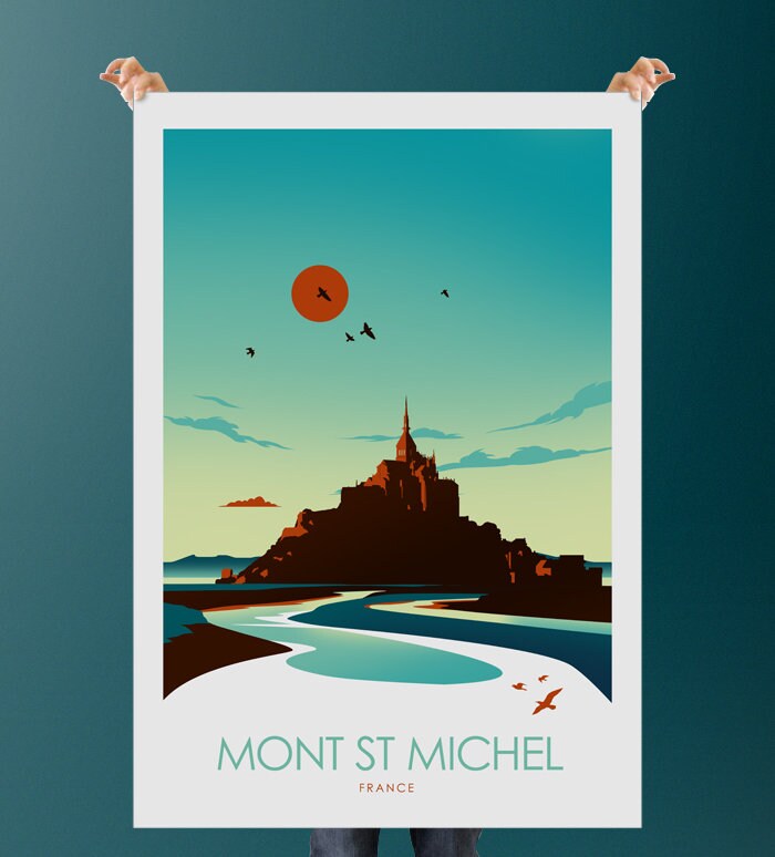 モンサンミッシェル旅行プリント、フランス、ギフト、ポスター、アート