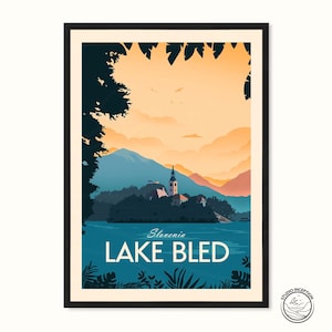 Slovenia Travel Poster Print, Lake Bled, Traditional Style Home Decor, Souvenir, Art Print, Gift, Travel Poster Wall Art image 1