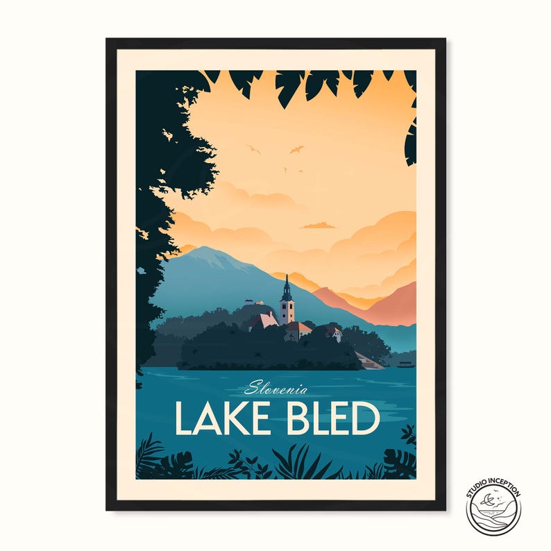 Slovenia Travel Poster Print, Lake Bled, Traditional Style Home Decor, Souvenir, Art Print, Gift, Travel Poster Wall Art image 1