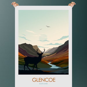 Glencoe Print Travel Poster, National Park, Scotland Travel Print, Art Prints, Graphic Print, Poster, Print in Minimal Style