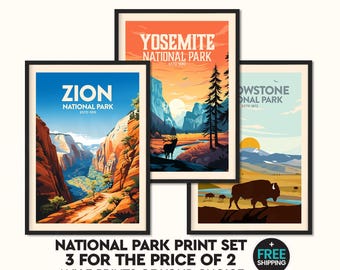 Kunst nationaal park | Set van 3 prints | Nationaal park-print | Yosemite-afdruk | Grand Canyon-print | Rocky Mountain